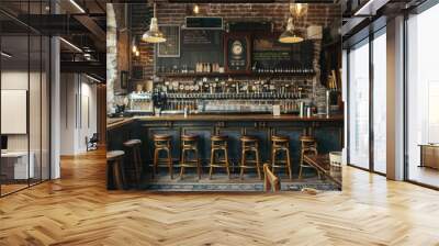 A bar with a clock on the wall and a chalkboard menu Wall mural