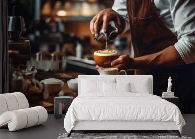 Barista making a cappuccino in a coffee shop . Wall mural