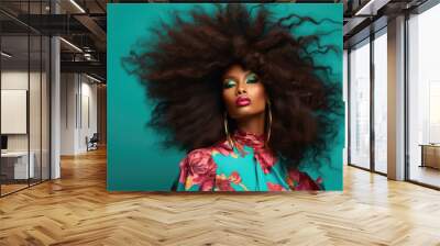 Beautiful african american woman with afro hairstyle and makeup Wall mural