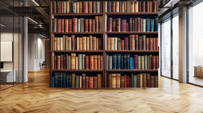 Bookshelves in the library. Library bookshelf background . Wall mural