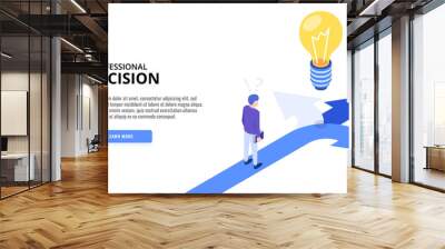 Choice process. Direction choose options, solution, decision. Man thinking. Web banner. Isometric vector illustration. Wall mural