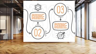 Hand drawn infographic. Four steps with text boxes can be used for timeline. Diagram for workflow. Vector illustration. Wall mural