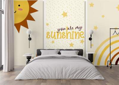 baby room wall art, printable, yellow, are my sunshine, modern wall art rainbow brown Wall mural