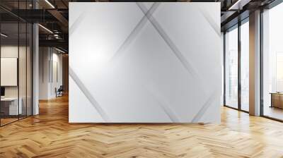 Abstract white background design with layers of textured white transparent material in triangle and squares shapes. White color technology concept geometric line vector white light grey background.	 Wall mural