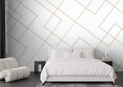 Modern minimal and clean white gold background with realistic line wave geometric circle shape, abstract white and gold colors with lines pattern texture computer geometric digital connection design . Wall mural