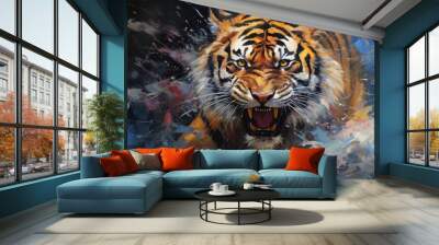 expressionist painting of a tiger focused on the camera Wall mural