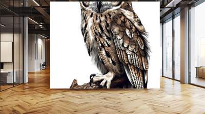 Realistic owl illustration, graphical resource for logo design, graphic design, t shirt design and more. Generative AI Wall mural