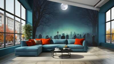 cemetery in night Wall mural