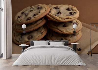 chocolate chip cookies, chocolate chip cookie, chocolate chip cookies on a plate Wall mural