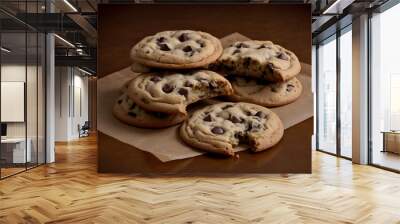 chocolate chip cookies, cookies, chocolate chip cookies on a plate Wall mural