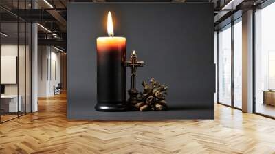 Christmas Candle with Cross - Festive Holiday Religious Symbolism Wall mural