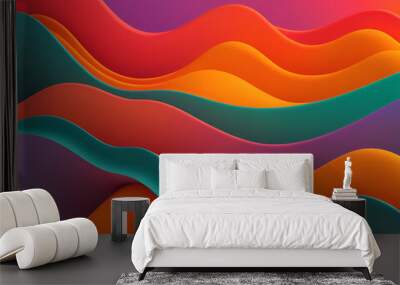 Colorful Dynamic Abstract Wave Background Illustration Vector Flat 2D Wall mural