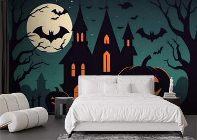 halloween background with pumpkin, halloween background with pumpkins, halloween background with pumpkin and bats Wall mural