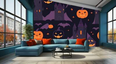 halloween seamless background, halloween seamless pattern, halloween background with pumpkins Wall mural