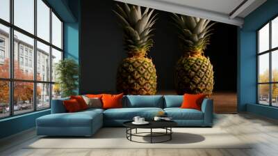 pineapple on black background, pineapple on a black Wall mural