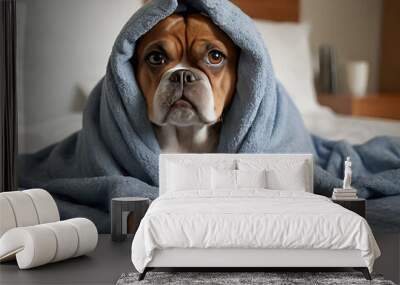 portrait of a person with a towel, portrait of a dog Wall mural