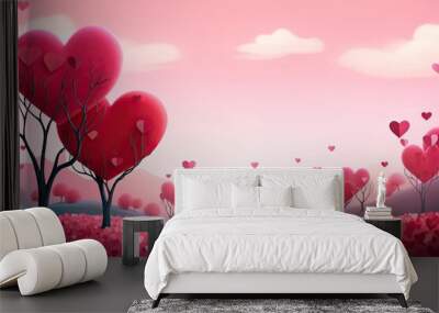 Free digital art many cartoon heart floating in the sky Wall mural