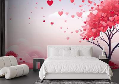 Free digital art many cartoon heart floating in the sky Wall mural