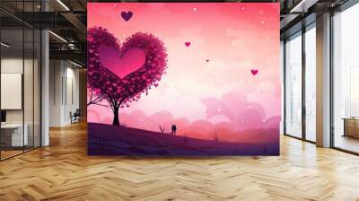 Free digital art many cartoon heart floating in the sky Wall mural