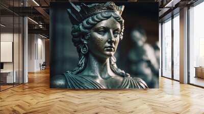 Bronze statue of the ancient queen. Beautiful woman of the ancient century. Created using ai Wall mural