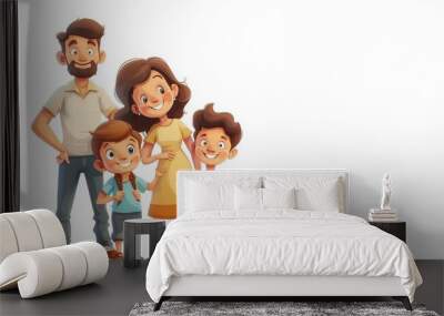 happy cartoon family portrait of father and mother with their children for family bonding concepts isolated on white background as wide banner with copyspace area - Generative AI Wall mural