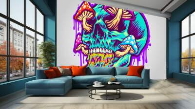 Mushroom with scary blue skull head Vector illustrations for your work Logo, mascot merchandise t-shirt, stickers and Label designs, poster, greeting cards advertising business company or brands. Wall mural