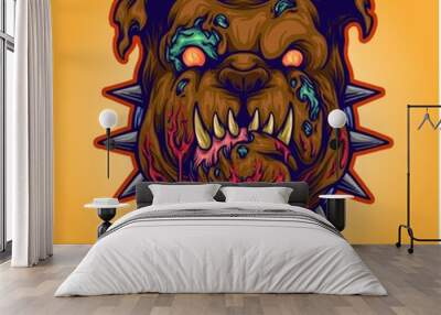 Scary zombie bulldog head Vector illustrations for your work Logo, mascot merchandise t-shirt, stickers and Label designs, poster, greeting cards advertising business company or brands. Wall mural