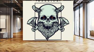 Viking skull Warrior with axe vector illustrations for merchandise clothing line, sticker and apparel  Wall mural