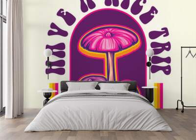 Wild mushroom plant psilocybin psychedelic logo vector illustrations for your work logo, merchandise t-shirt, stickers and label designs, poster, greeting cards advertising business company or brands Wall mural