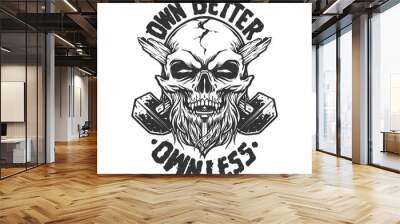 Worker skull head monochrome Zombie gorilla with king crown monochrome vector illustrations for your work logo, merchandise t-shirt, stickers and label designs, poster, greeting cards advertising Wall mural