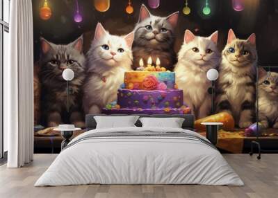 Purrfect Celebration Hyper-Realistic Birthday Kitties in Miniaturecore Wall mural