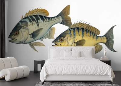 Two beautifully coloured and marked fish on white background Wall mural