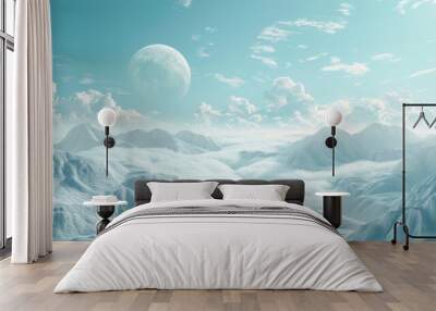 A beautiful blue sky with a large white moon in the background Wall mural