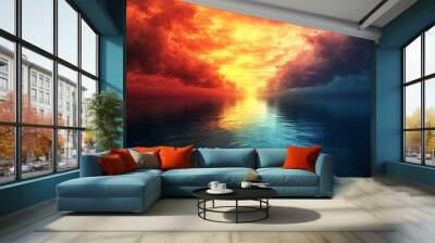 A beautiful sunset with a rainbow in the sky Wall mural