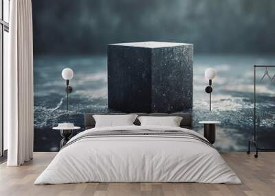 A black cube is sitting on a wet surface Wall mural