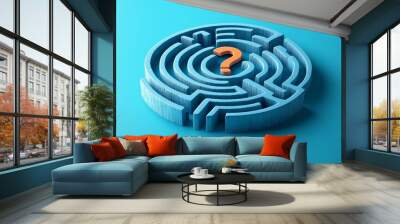 A blue maze with a question mark in the middle Wall mural