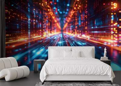 A bright, colorful, and abstract image of a city street with a lot of lights Wall mural