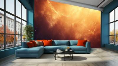 A bright orange background with a lot of stars and a few clouds Wall mural