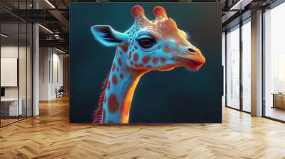 A giraffe with a blue and white pattern on its face Wall mural