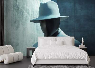 A man in a suit and hat stands in front of a wall Wall mural