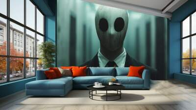 A man in a suit and tie with a mask on his face Wall mural