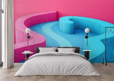 A pink and blue wall with a blue and pink line Wall mural