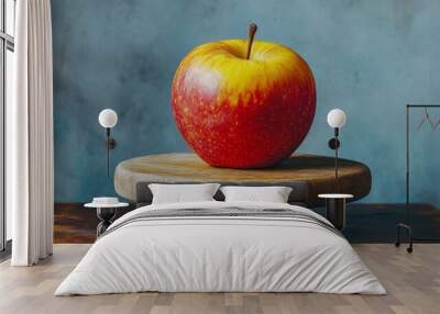 A red and yellow apple sits on a wooden board Wall mural