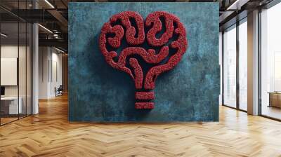 A red heart shaped brain with a light bulb inside Wall mural