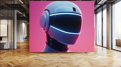 A robot with a helmet on a red background Wall mural