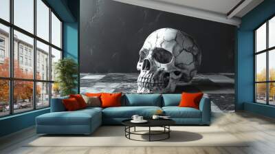 A skull is on a checkered floor Wall mural