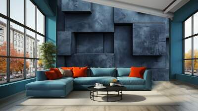 A wall made of gray blocks with a blue background Wall mural