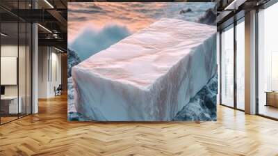 A white block of marble sits on a rocky cliff overlooking the ocean Wall mural