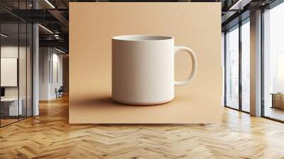 A white coffee cup sits on a tan background Wall mural