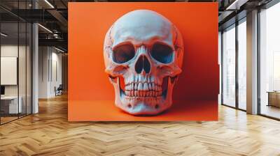 A white skull is on a red background Wall mural